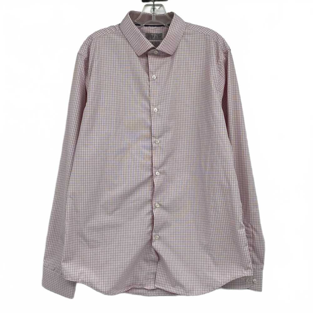 Truly White Red Plaid Button Down Shirt | Men’s L Regular Polyester Dress Shirt